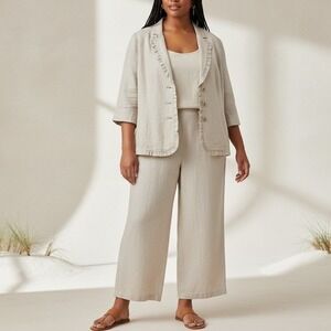 NWT Lane Bryant 26 Blazer Oatmeal Beige Linen Ruffle Trim Professional Office